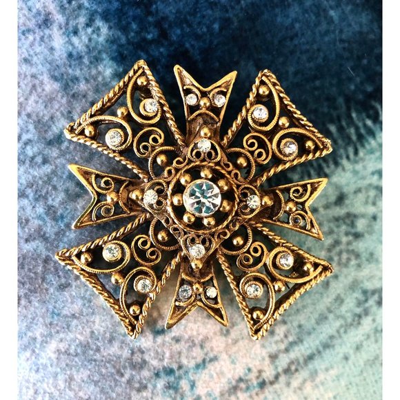 Sparkling Vintage Large Ornate Rhinestone Crest Brooch & Pendant 1960s Statement - Picture 1 of 3